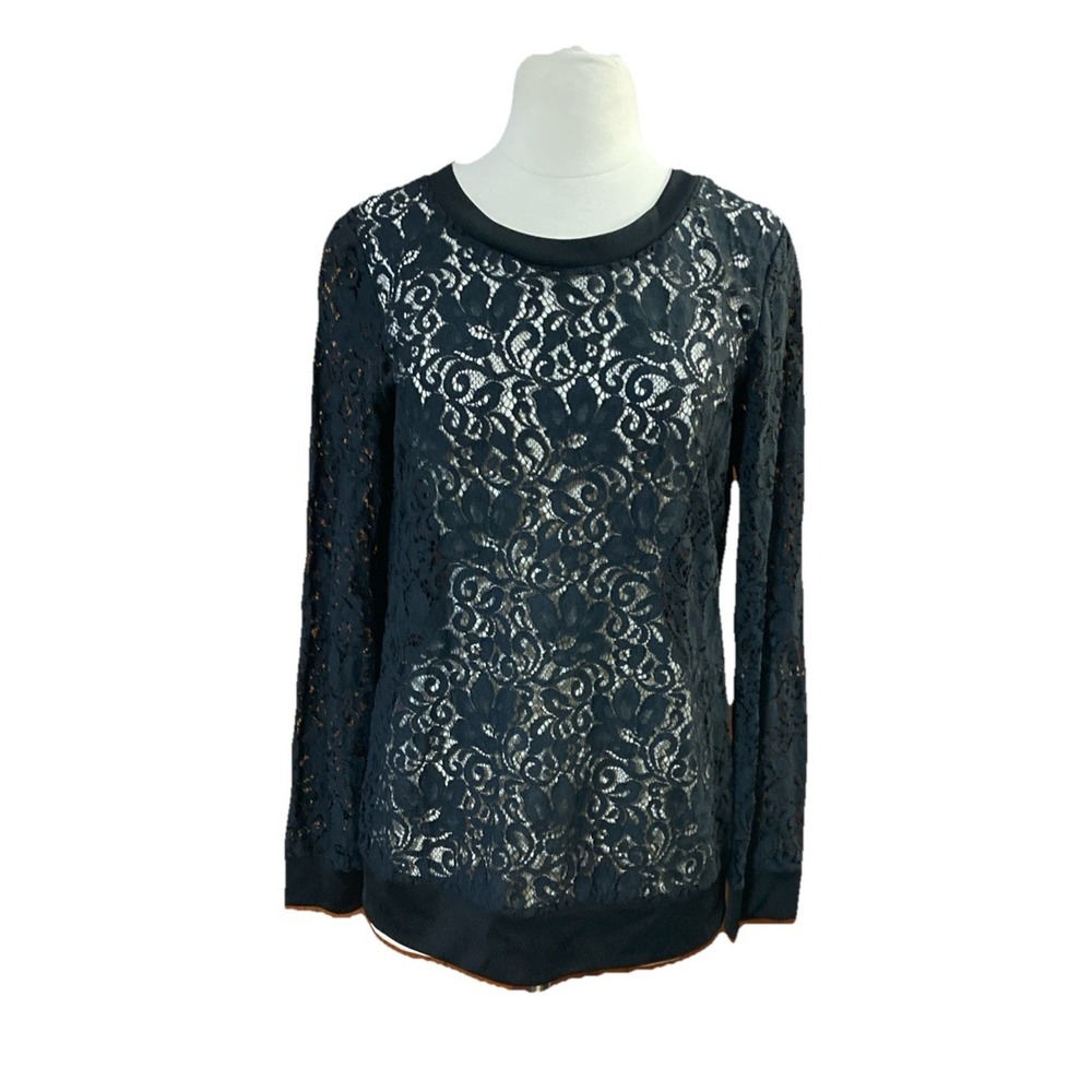 Theory Jaidyn W Sheer Floral Lace Top Sz L New Black WhimsiGoth Quiet Luxury 285
